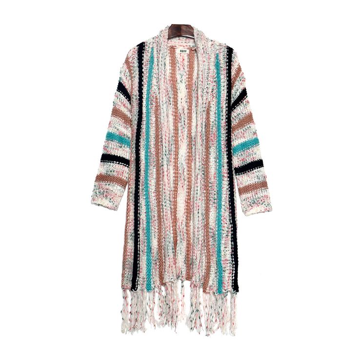 Women's Retro Boho Cardigan Tassel Knitted Sweater Cardigan Jacket Cozy Long Sleeve Outerwear With Fringe, Winter Outerwear With Tassels And Long Sleeves, Winter Long Sleeve Outerwear With Tassels, One Size Fringe Sweater For Fall, Winter Knit Sweater With Tassels, Cozy Fringe Cardigan For Fall, Casual Fall Sweater With Tassels, Trendy Winter Outerwear With Tassels, Fall Tassel Long Sleeve Sweater