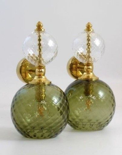 pair of green glass and gold - plated earrings