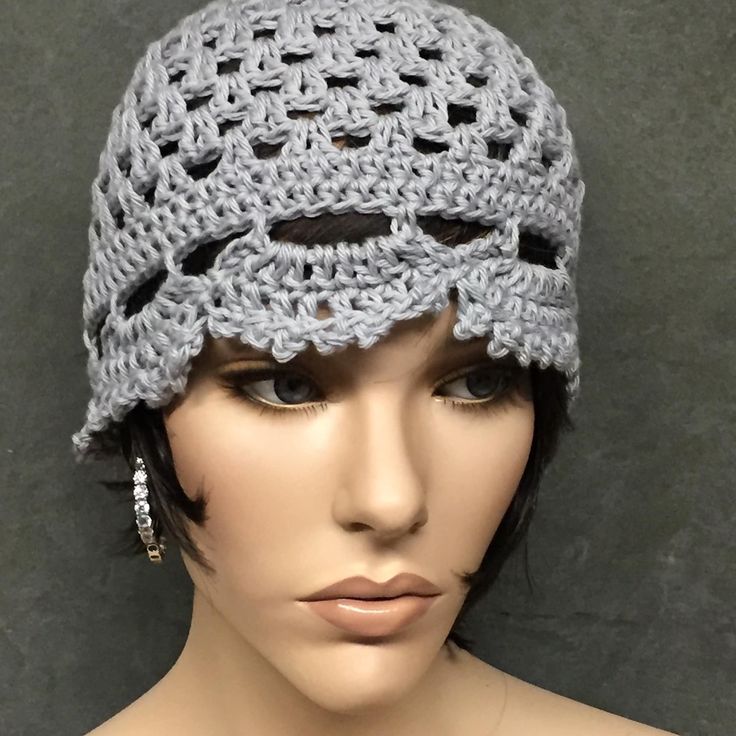 "Crochet Cotton Skull Cap/Vintage style Juliette Cap.  READY TO SHIP Colors: light  gray Size: Fits most sizes from average to medium Material: 100% cotton yarn Measurements : 20 - 22\" circumference/ Height: 8\" Care: Hand wash in cool water/ lay flat to dry In a word, the \"Juliette cap\" is simply romantic! Its delicate openwork design is finished with a lacy scallop and picot edging that frames the face so beautifully. Perfect day or night when paired with a lacy dress or a pair of jeans . I Bohemian Lightweight Crochet Hat, Bohemian Lightweight Hat, Gray Crochet Hat One Size, Gray Crochet Hat, One Size Fits Most, Vintage Crochet Beanie Hat For Spring, Vintage Adjustable Crochet Cap, Vintage Crochet Hat For Winter, Adjustable Bohemian Beanie Cap, Vintage Crochet Bucket Hat