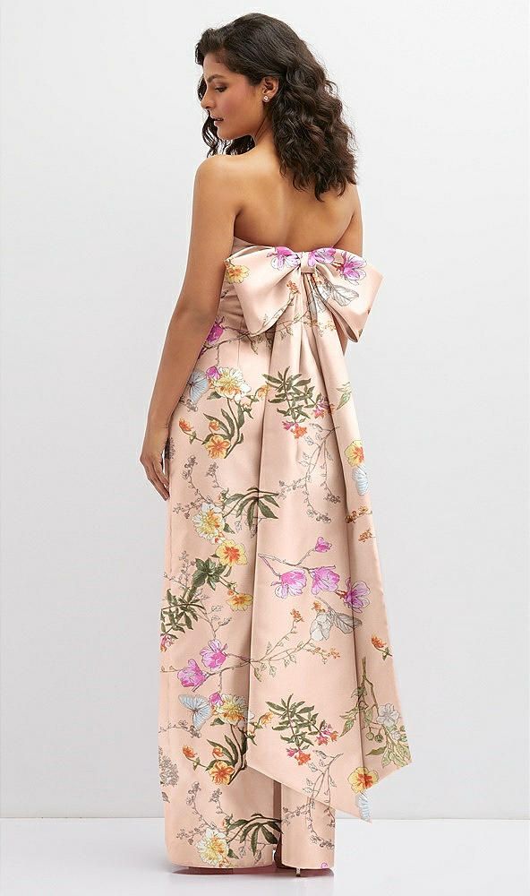 Formal Column Dress, Oversized Bow Dress, Strapless Floral Print Prom Evening Dress, Strapless Floral Print Evening Dress For Summer, Summer Strapless Evening Dress With Floral Print, Chic Floral Print Dresses For Prom Season, Evening Strapless Dress With Sweetheart Neckline And Floral Print, Sleeveless Floral Print Bridesmaid Dress, Strapless Floral Print Evening Dress For Wedding