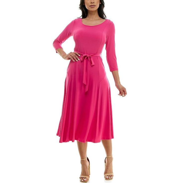 Enjoy a stylish look with this women's Nina Leonard Sylvia midi dress with sash.Click on this WOMEN'S GUIDE to find the perfect fit and more! Enjoy a stylish look with this women's Nina Leonard Sylvia midi dress with sash. Click on this WOMEN'S GUIDE to find the perfect fit and more! FEATURES Scoopneck 3/4-length sleeves A-line silhouette No closure - pullover styling Coordinating sash UnlinedFIT & SIZING 48-in. length from shoulder to hem Midi length hits below the kneeFABRIC & CARE Polyester, Midi Dress With Tie Waist, Chic Mid-length Maxi Dress With Tie Waist, Spring Solid Color Belted Maxi Dress, Solid Color Midi Dress With Tie Waist For Party, Party Midi Dress With Tie Waist, Solid A-line Midi Dress With Belt, Solid Color A-line Midi Dress With Belt, Belted A-line Midi Dress, Spring Midi-length Belted Maxi Dress