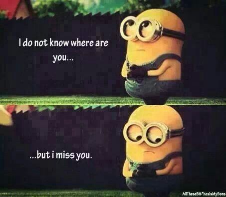 two minion faces with the words i do not know where are you but i miss you