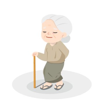 an old woman is holding a stick in her hand