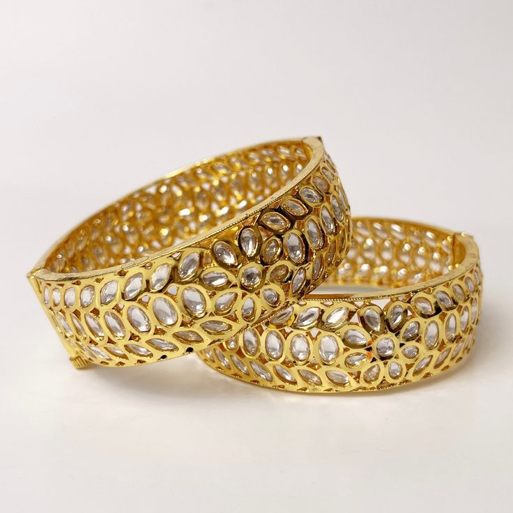 Tyaani inspired premium kundan gold plated openable bangle pair/Statement Kada/Kundan Bangles/Bridal Bangle/Indian Wedding/Pakistani/Punjabi Sabyasachi Earrings, Star Bangle, Kundan Bangles, Pearl Bangle, Bangles Indian, Bridal Bangles, Indian Earrings, Cz Earrings, Bangle Set