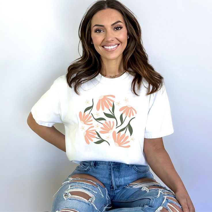 Looking for a cute versatile top to wear this summer? Make sure to grab one of our Pink Daisies garment dyed graphic tees! This soft and comfortable graphic tee is the perfect top for any outfit. It can be paired with biker shorts, jeans, or even a simple skirt/dress! This tee is true-to-size, so be sure to order your regular t-shirt size! If you are looking for a more oversized look, make sure to size up! Daisy Shorts, Pink Daisies, Color Ink, Pink Daisy, Casual Fit, White Ink, Blue Jean, Large White, Casual Fits