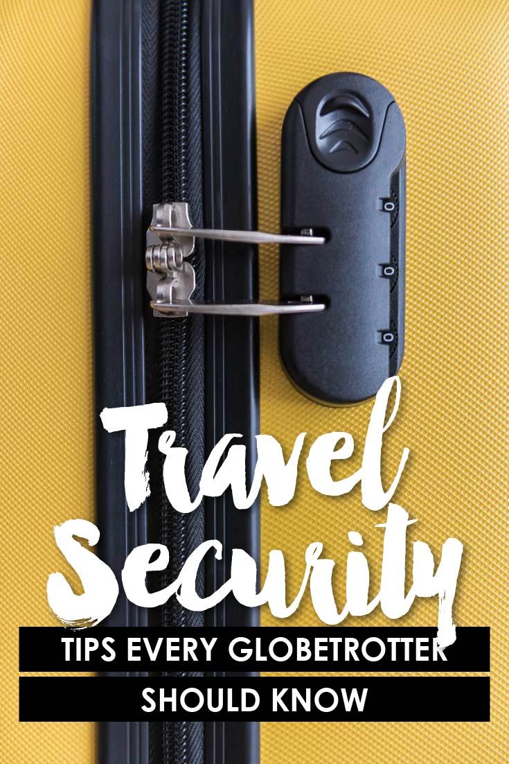 an open suitcase with the words travel security tips every globetroter should know about