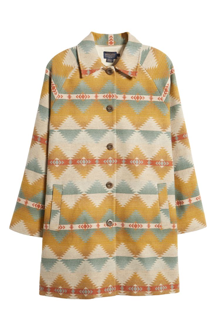 A classic Pendleton pattern takes center stage on a cozy button-front coat fashioned from virgin wool. Front button closure Spread collar Side-seam pockets Lined 100% virgin wool Dry clean Imported Pendleton Pattern, Mac Coat, Pendleton Woolen Mills, Button Down Jacket, Pendleton Wool, Cape Coat, Outdoor Wear, Center Stage, Coat Fashion