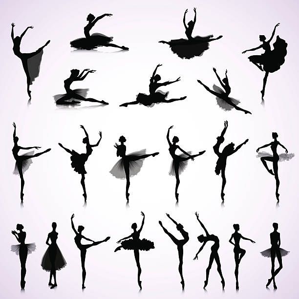 the silhouettes of ballet dancers are shown in various poses and positions, including one ballerina