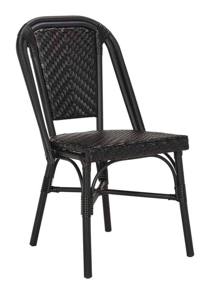 a black chair with wicker seat and backrests on an isolated white background