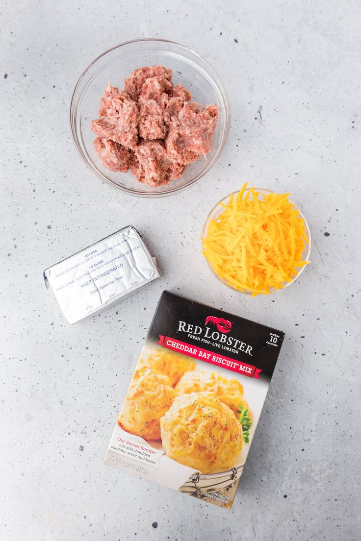 the ingredients needed to make red lobster soup are shown in bowls and on top of a table