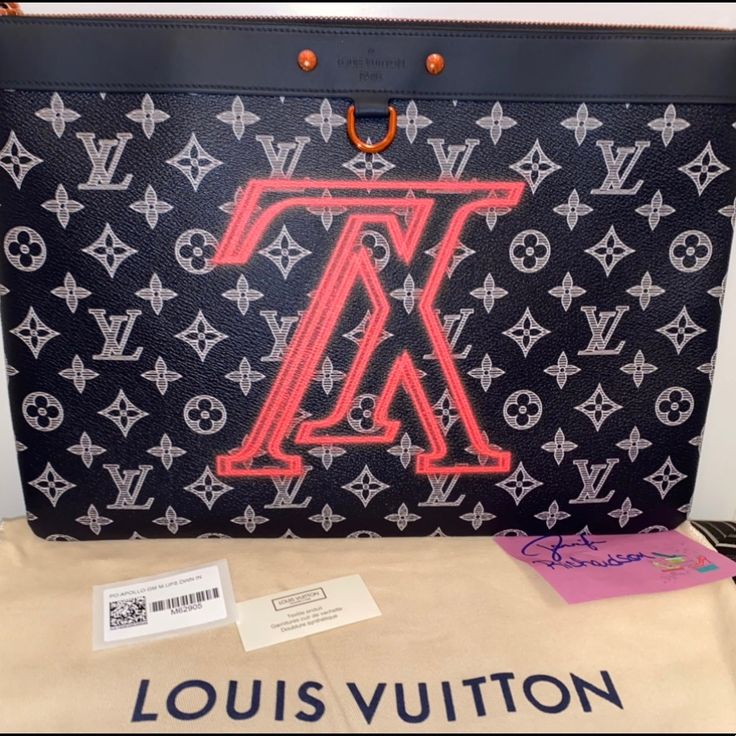 Louis Vuitton Pochette Apollo Limited Edition Upside Down Monogram Ink Gm. New. Will Fit Some Laptops Such As A Surface Designer Monogram Print Shoulder Bag, Designer Travel Pouch, Designer Monogram Canvas Rectangular Pouch, Designer Clutch Pouch, Designer Monogram Rectangular Bags, Luxury Clutch Bag With Logo, Designer Monogram Shoulder Bag For Travel, Designer Monogram Canvas Bags, Bags Louis Vuitton