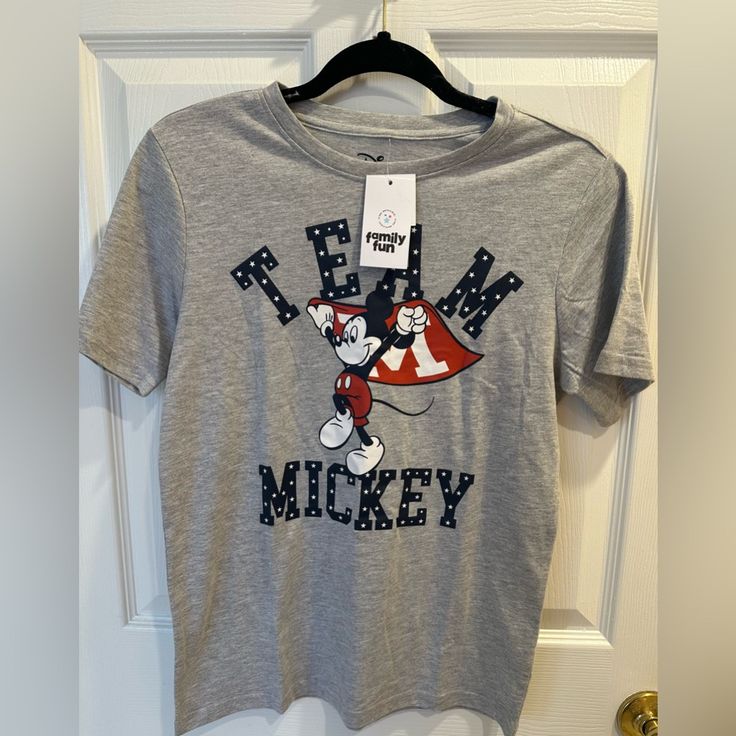 Team Mickey Disney T-Shirt Boys Large New With Tags. Character Cotton T-shirt With Crew Neck, Character Crew Neck Cotton Top, Cotton Character T-shirt With Crew Neck, Character Cotton T-shirt Crew Neck, Character Crew Neck Cotton T-shirt, Cotton Character Print Tops, Disney Character Print Cotton T-shirt, Mickey Mouse Graphic Tee Tops, Character Graphic Print Short Sleeve Tops