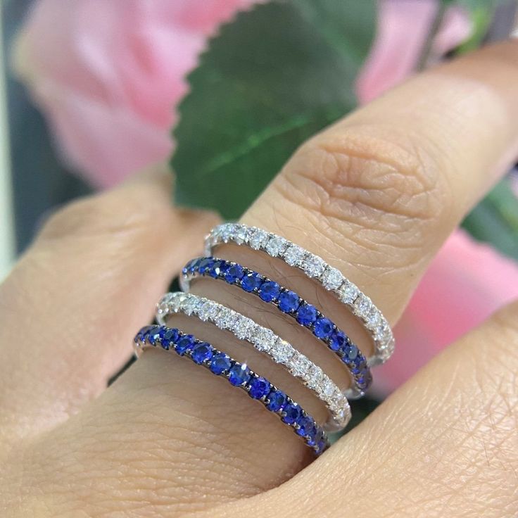 This gorgeous ring set in 18K White Gold 1.00ct in Sapphires and 0.80ct in Diamonds Ring. INTJ Anniversary Lab-created Sapphire Diamond Ring With Vvs Clarity, Luxury Lab-created Sapphire Ring With Baguette Cut, Blue Multi-stone Diamond Ring In 14k White Gold, 14k White Gold Multi-stone Blue Jewelry, Luxury Gia-certified White Gold Sapphire Ring, Intj, Diamond Rings, Rings Statement, Ring Sets