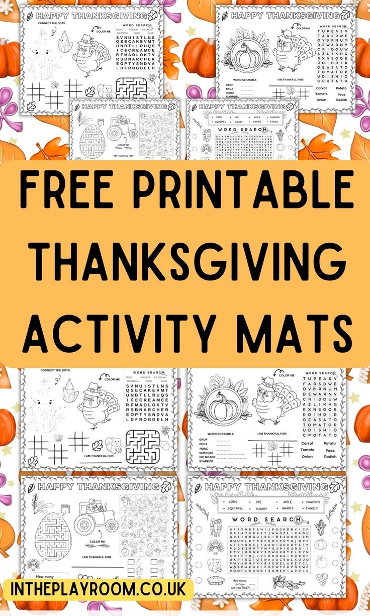 free printable thanksgiving activity mats with pumpkins and other things to do on them