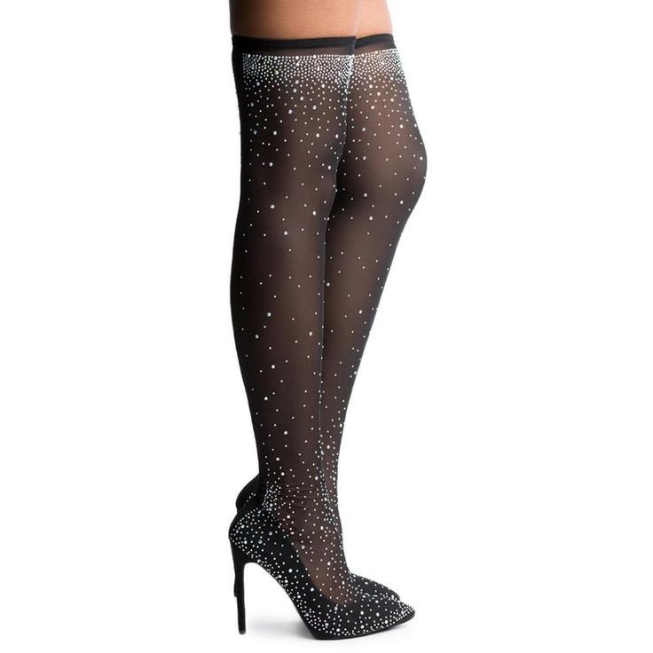 Women's Thigh High Stocking Heel Glamorous Fitted Thigh-high Tights, Glamorous Fitted Thigh High Tights, Glamorous Stretch Legwear For Night Out, Glamorous Fitted Tights For Night Out, Fitted Thigh High Stockings For Party, Elegant Thigh High Stockings For Party, Glamorous Black Thigh-high Tights, Glamorous Black Thigh High Tights, Glamorous Black Fitted Tights