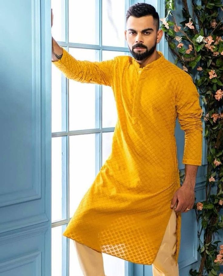 Yellow Kurta Pajama for Haldi Ceremony Kurta Pajama Men Wedding, Haldi Ceremony Outfit, Indian Wedding Clothes For Men, Haldi Dress, Wedding Kurta, Kurta Pajama Men, Boys Kurta Design, Wedding Kurta For Men, Haldi Outfits