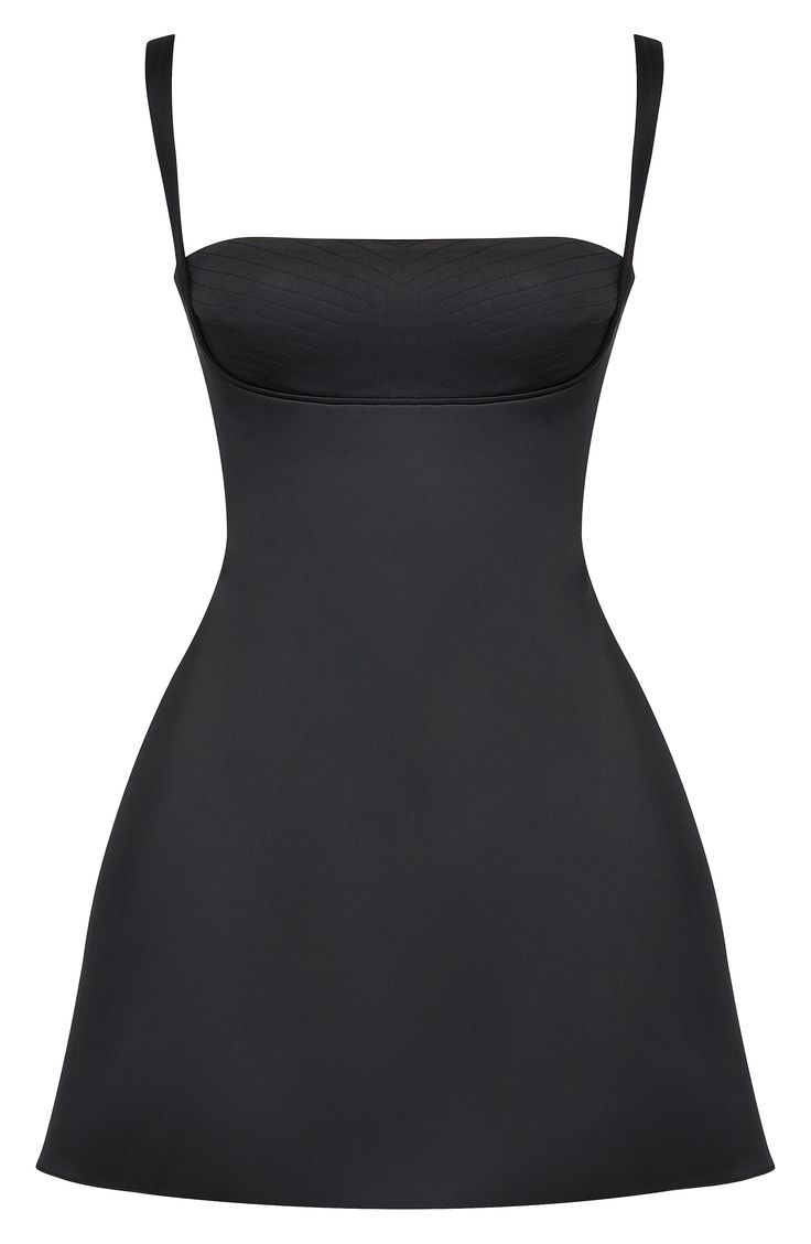 A rich satiny finish elevates this sleeveless mini topped with a quilted bodice. Exclusive retailer 31 1/2" length (size Medium) Square neck Lined 100% polyester Dry clean Imported Classy Mini Black Dress, Dresses For Casual Party, Beautiful Black Dresses Classy, High Quality Clothing Basics, A Line Square Neck Dress, House Of Cb Black Mini Dress, 90s Black Mini Dress, Windsor Black Dress, Square Neck Line Dress