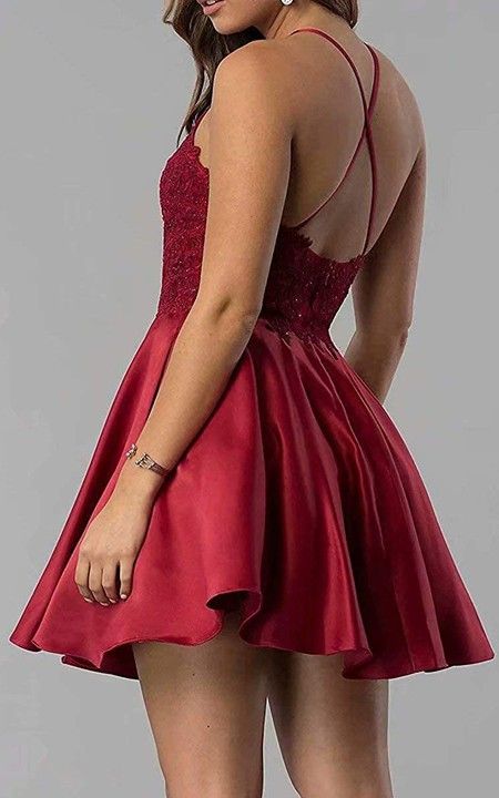 Shop A-Line Jewel Sleeveless Short Satin/Lace Homecoming Dress with Pockets Online. Ellen Bridals offers tons of high quality collections at affordable prices. Free shipping Now! A Line Backless Wedding Dress, Homecoming Dresses Green, Short Satin, Satin Homecoming Dress, Red Homecoming Dresses, Pink Homecoming Dress, Halter Bra, Backless Wedding, Casual Wedding Dress