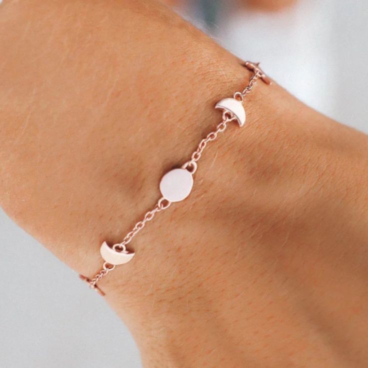 This Brand New Bracelet Is Originally From Pura Vida Bracelets! Color: Rose Gold -- .925 Sterling Silver W/ Rose Gold Plating Chain: 7.25" With 1" Extension Full Moon Charms: 7mm Diameter Half Moon Charm: 7mm (H) X 4.2mm (W) Make Me An Offer!! Nickel-free Rose Gold Sterling Silver Bracelets, Minimalist Nickel-free Rose Gold Bracelets, Pink Adjustable Chain Charm Bracelet, Dainty Rose Gold Metal Bracelets, Delicate Pink Round Bracelets, Pink Metal Bracelet With Adjustable Chain, Pink Sterling Silver Round Bracelets, Pink Round Sterling Silver Bracelets, Pink Sterling Silver Bracelet