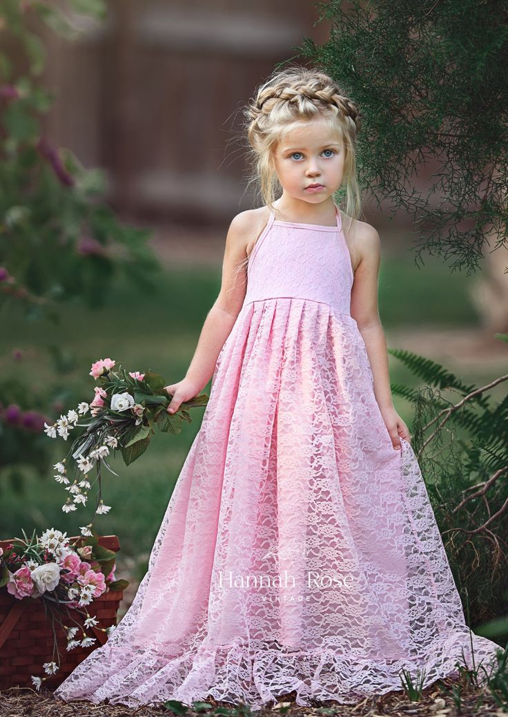 ALL FLOWER GIRL DRESSES 10% OFF - USE CODE: FLOWERGIRL10 😍 FREE SHIPPING ON ALL ORDERS $100 UP Beautiful whimsical styling creates a stunning look in this girl’s lavender flower girl dress. Easy and comfortable lace and dress is completely lined. Perfect for a Bohemian Beach or County Wedding, photography shoots or anytime. Dress is allover lace with deep ruffle at hem and halter ties at back of neck. Dress is lined. These dresses are beautifully bohemian, vintage-inspired and work beautifully Flower Girl Pink Dress, Baby Pink Flower Girl Dresses, Bohemian Pink Tie-back Dresses, Dusty Pink Flower Girl Dress, Lavender Flower Girl Dress, Pink Flower Dress Kids, Vintage Flower Girls, Pink Flower Girl Dresses, Flower Girl Dress Lace