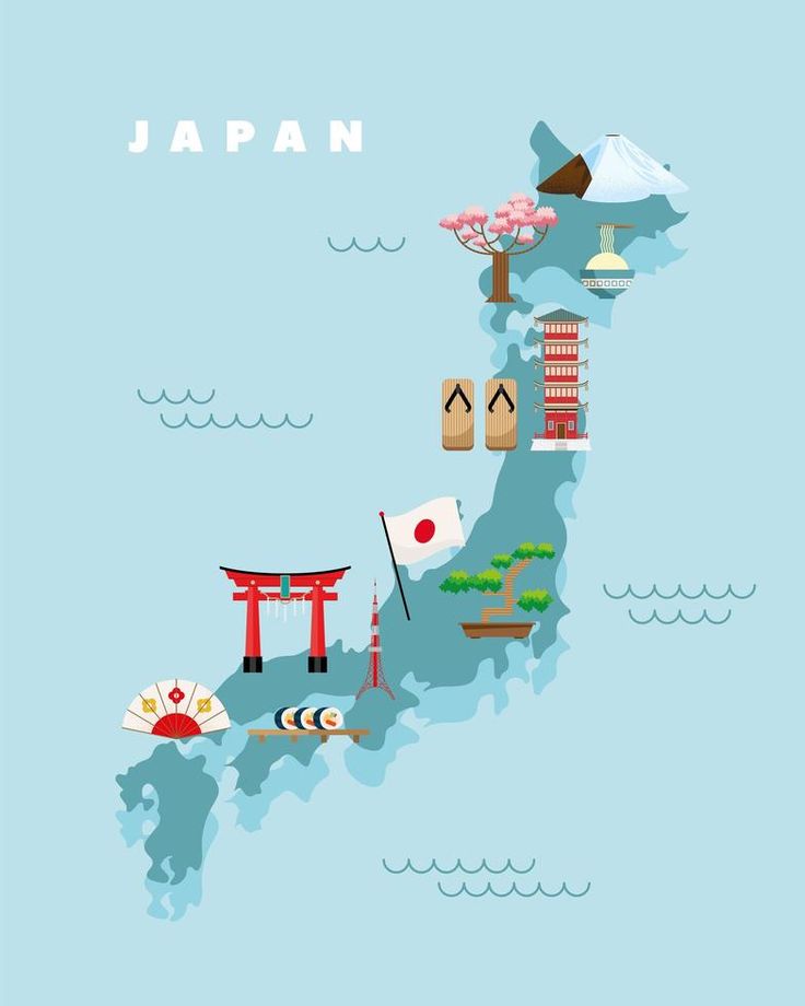 an illustrated map of japan with all the major attractions and places to see in it