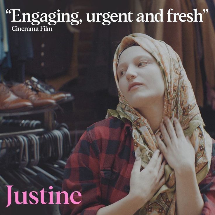 a woman wearing a headscarf in front of a rack of clothes with the caption, engaging, urgent and fresh