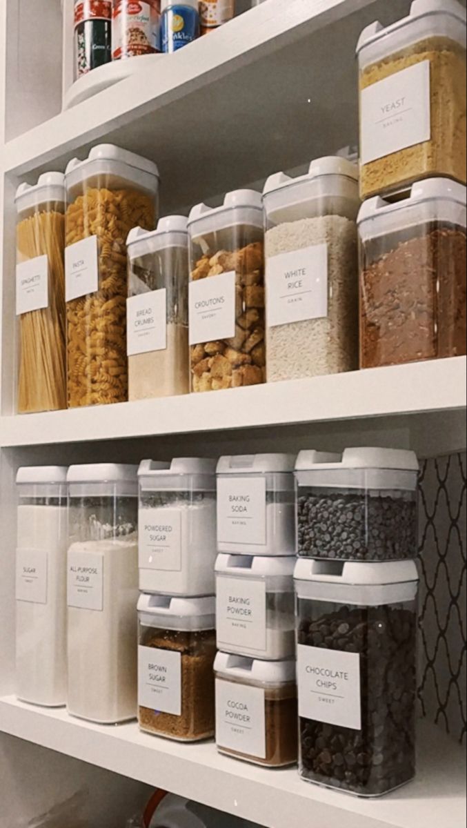 an organized pantry filled with lots of food