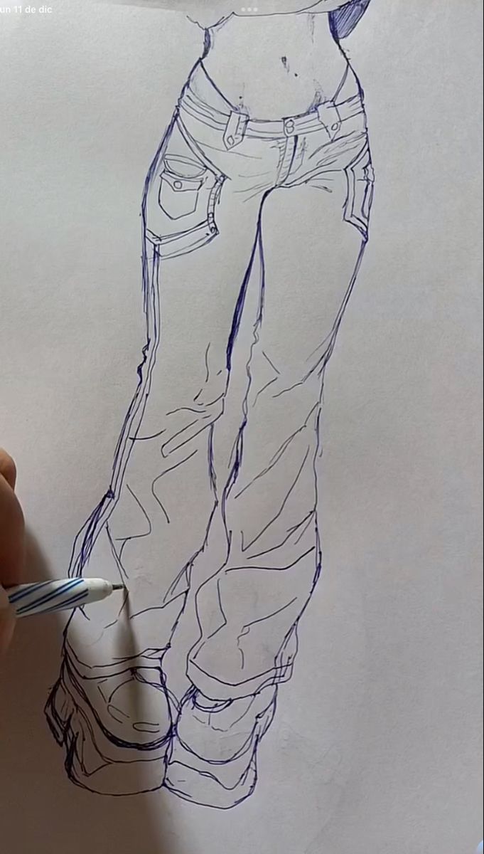 a drawing of a man's pants and jeans with a pencil in his hand