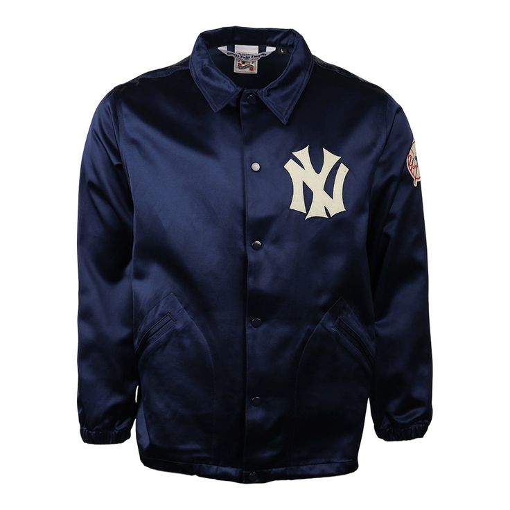 New York Yankees 1946 Satin Windbreaker Satin Long Sleeve Outerwear With Button Closure, Navy Vintage Windbreaker For Streetwear, Winter Satin Long Sleeve Outerwear, Classic Satin Outerwear For Fall, Phil Rizzuto, Baseball Sweater, Yogi Berra, Joe Dimaggio, Minor League Baseball