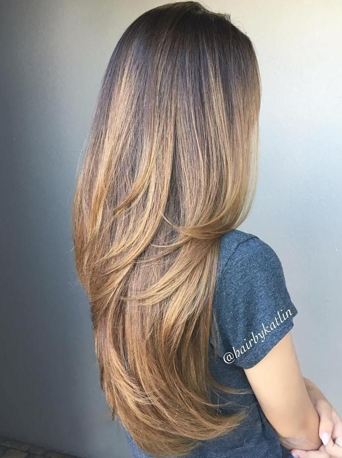 Light Brown Balayage For Long Hair Trendy Layered Hairstyles, Trend Hairstyle, Light Brown Balayage, Sanggul Modern, Hairstyles Layered, Layered Hairstyles, Girl Haircut, Long Layered Haircuts, Brown Balayage