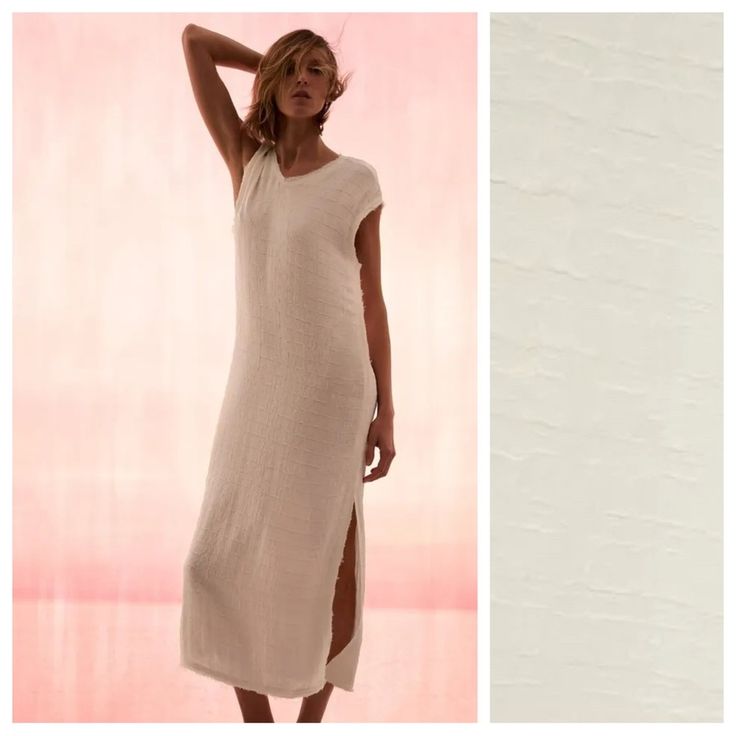 Nwt. Zara Cream Viscose Blend Rustic Sleeveless V-Neck Tunic Midi Dress With Frayed Hem With Side Vents, Back Opening With Button Closure. Size Xxl. Ref. 4437/081. Pit To Pit 22" Flat, Shoulders 20", Waist 23", Length 55". 1061 Stretch Longline Maxi Dress For Summer, Longline Summer Midi Dress With Side Slits, Summer Longline Midi Dress With Side Slits, White Longline Maxi Dress For Summer, White Longline Midi Dress For Summer, White Longline Summer Dress, Beige Stretch Midi Dress For Summer, White Stretch V-neck Maxi Dress, White Midi Dress With Side Slits For Summer