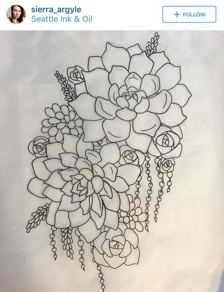 a drawing of some flowers on a white sheet with chains hanging from it's sides