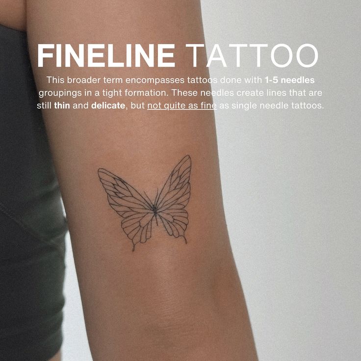 a woman's arm with a butterfly tattoo on the left side of her arm