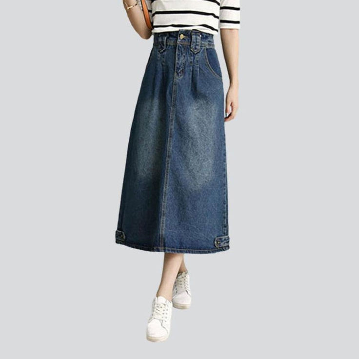 Step into the world of vintage chic with our 2023 Spring-Summer Women's Long Denim Skirt! This 90s-inspired piece is the perfect expression of nostalgia. elegance. and style. Transform your wardrobe with a blast from the past!Why It's Your Summer EssentialDesigned for the bold and audacious trendsetter. this denim skirt is ready to take your style to the next level. With its distinctive mid wash. A-line cut. high-waist fit. and zipper & button closure. you're sure to make a statement!Key Highlig Vintage Wide-leg Denim Skirt, Retro Denim Blue Skirt For Spring, Vintage Long Denim Skirt For Summer, Retro High Rise Denim Skirt For Spring, Vintage Straight Leg Denim Skirt For Summer, Retro Denim Blue Summer Skirt, Vintage High Rise Skirt For Spring, Retro High-waisted Skirt For Spring, Vintage Long Denim Skirt For Spring