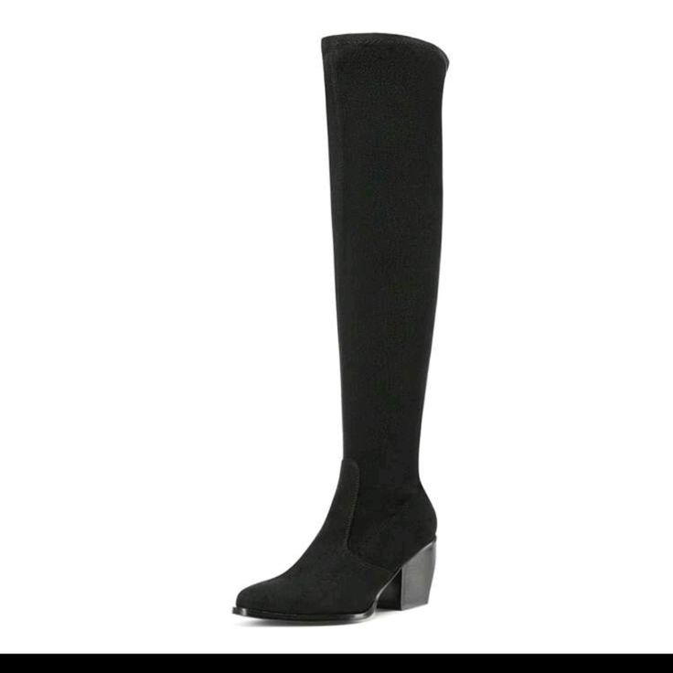 All Orders Ship Next Business Day! Shein Black, Over The Knee, Faux Suede Boots With Half Zipper And Elastic Triangle At The Top For Stretch. 23" Tall 2.5" Heel Measurements Are Approximate Smoke Free Home Chic Synthetic Boots For Winter, Chic Synthetic Winter Boots, Black Closed Toe Knee-high Boots For Winter, Black Round Toe Knee-high Boots For Fall, Winter Synthetic Pointed Toe Boots, Winter Synthetic Medium Width Heeled Boots, Black Flat Heel Knee-high Winter Boots, Formal Winter Synthetic Boots, Winter Knee-high Closed Toe Boots