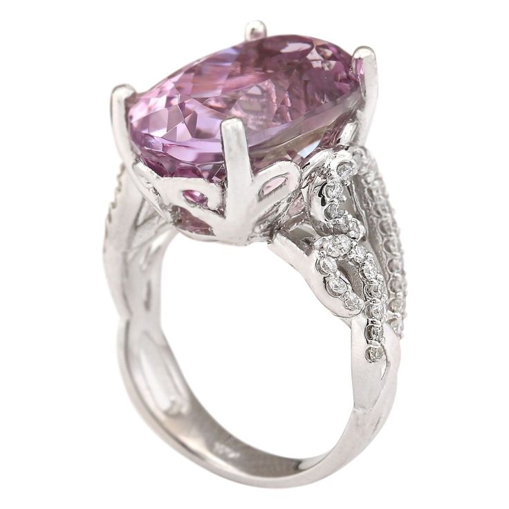 Stamped: 14K White Gold Total Ring Weight: 10.0 Grams Ring Length: N/ARing Width: N/A Gemstone Weight: Total Natural Kunzite Weight is 13.36 Carat (Measures: 17.65x10.90 mm) Color: Pink Diamond Weight: Total Natural Diamond Weight is 0.50 Carat Quantity: 54 Color: F-G, Clarity: VS2-SI1 Face Measures: 17.65x10.90 mm Sku: [703550W] Luxury White Gold Diamond Ring With Gemstone Accents, Oval Gemstones With Diamond Accents Luxury Style, Luxury Diamond Ring With Gemstone Accents For Anniversary, Luxury White Gold Rings With Gemstone Accents, Oval Diamond Gemstones For Formal Occasions, Oval Diamond Ring In White Gold With Gemstone Accents, Formal Oval Diamond Gemstones, Luxury Anniversary Rings With Gemstone Accents, Elegant Diamond Ring With Gemstone Accents For Anniversary