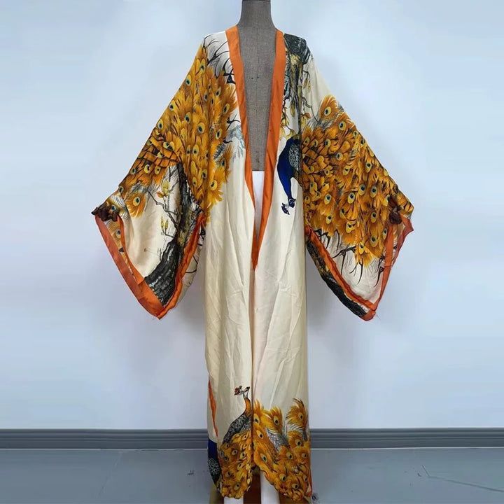 Cock-Tail Kimono – Lashawn Janae Chic Silk V-neck Kaftan, Fitted Silk V-neck Kimono, Elegant V-neck Kimono For Spring, Chic Spring Maxi Length Kimono, Chic Maxi Length Kimono For Spring, Chic Maxi-length Kimono For Spring, Chic Flowy Long Sleeve Kimono, Chic Long Sleeve Flowy Kimono, Printed Dresses With Kimono Sleeves For Party