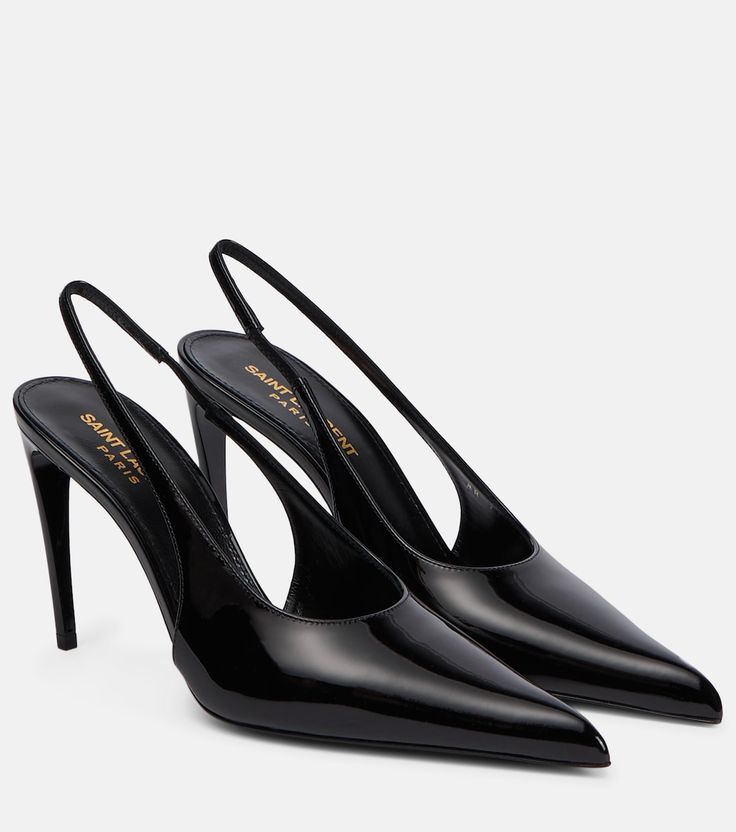 Pulp 90 patent leather slingback pumps in black - Saint Laurent | Mytheresa Saint Laurent Slingback Pumps, Patent Leather Slingback Pumps With 4-inch Heel, 4-inch Patent Leather Slingback Heels, Formal Patent Leather Slingback Pumps, Patent Leather Slingback Heels For Office, Luxury Patent Leather Slingback Pumps With Ankle Strap, Luxury Patent Leather Slingback Pumps For Work, Patent Leather Slingback Pumps With Heel Strap, Luxury Patent Leather High Heel Slingback Pumps