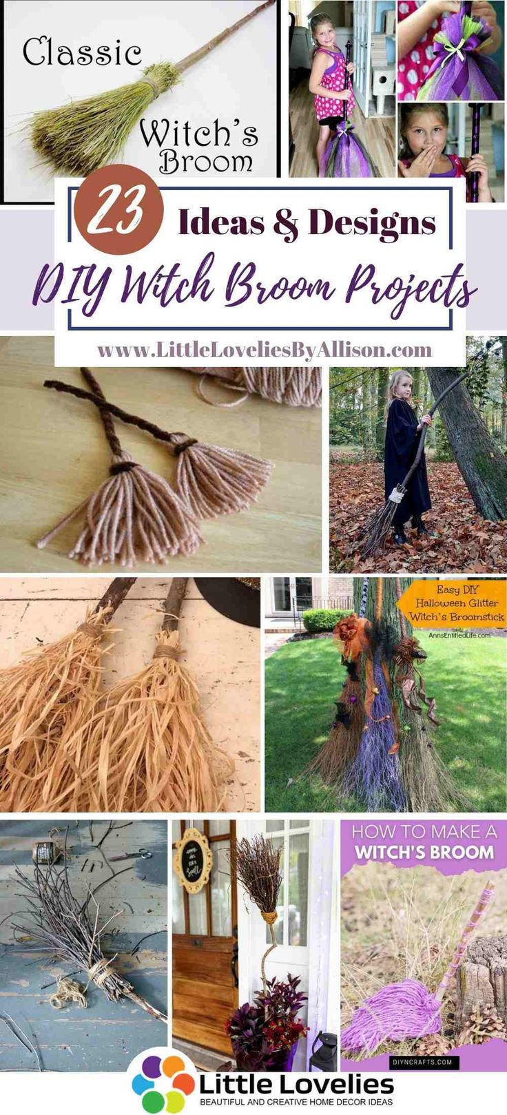 a collage of different pictures with the words, 25 ideas and designs for diy with broom projects