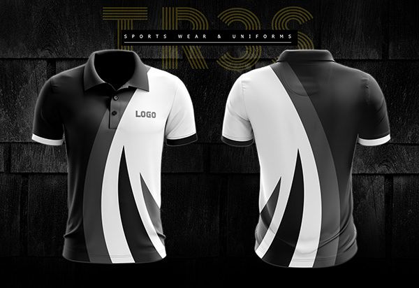 the front and back of a black and white polo shirt