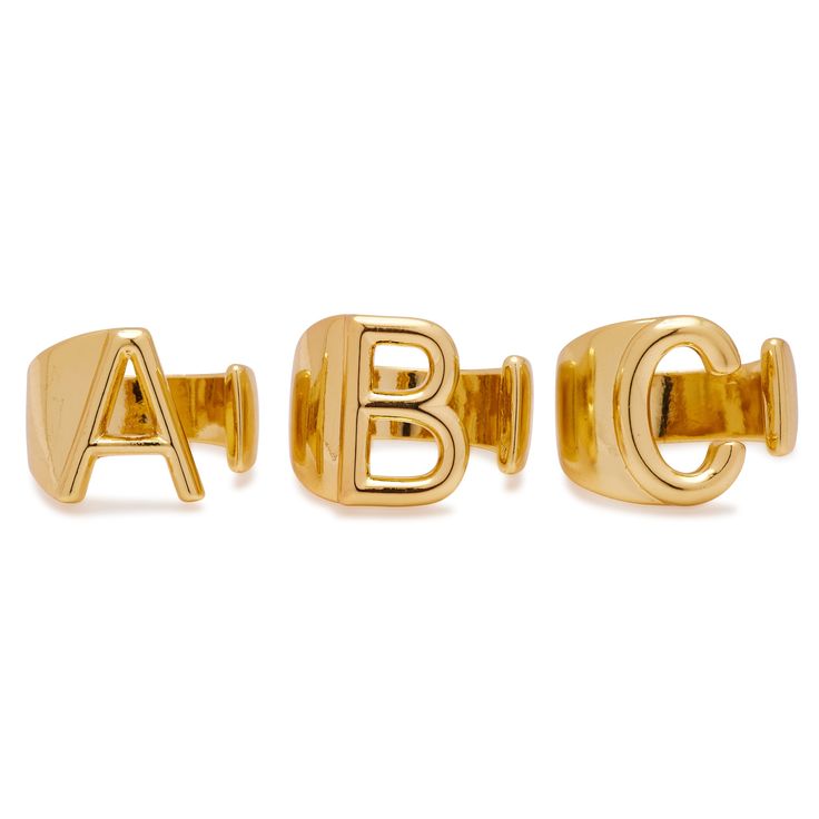 Make a lasting impression with these monogrammed rings! Our personalized rings will add a unique touch of elegance to any outfit. Show off your initial, or as the perfect gift! 18kt gold plated brass. Adjustable. One size fits all. Available in letters A-Z. Everyday Open Initial Ring, Everyday Initial Open Ring, Gold Engraved Ring With Initials For Everyday, Everyday Gold Monogram Initial Ring, Gold Monogram Initial Ring For Everyday, Everyday Gold Signet Ring With Initials, Gold Monogram Initial Ring For Everyday Wear, Gold Signet Ring With Initials For Everyday, Gold Monogram Rings For Everyday Use