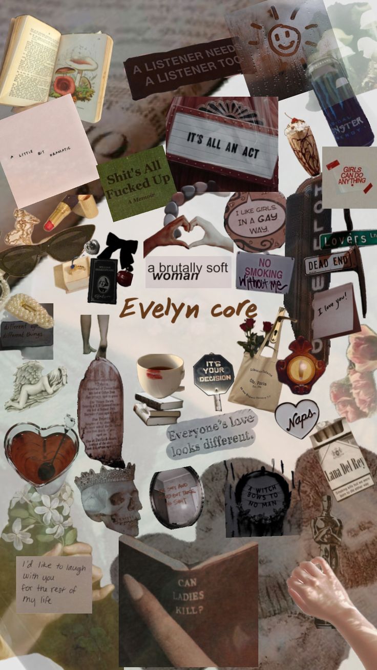 a collage of many different items and words