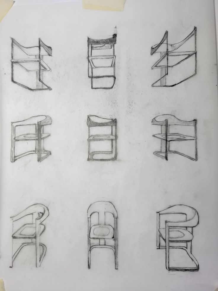 sketches of different types of chairs and tables