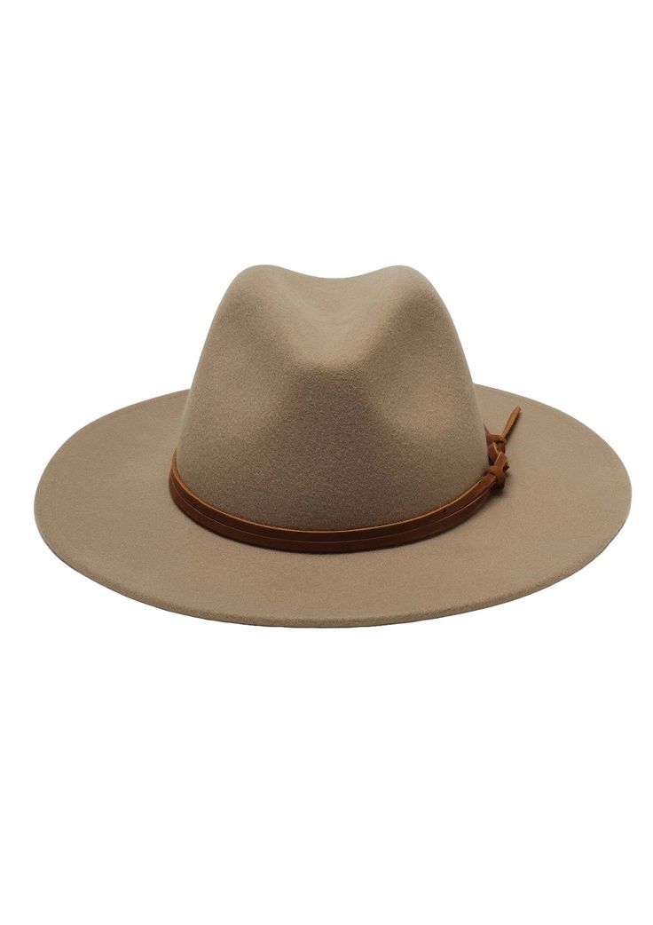 This mid-brim fedora features a genuine leather trim. The sewn brim paired with the soft felt gives the perfect amount of structure, which places it right in the middle between a floppy brim and a stiff brim designation. Goldilocks, if you will? 100% wool felt Brim Width: 3" Crown Height: 4.75" Size: O/S (57cm) with a velcro size adjuster tucked inside the inner sweatband for a customizable fit. Spring Brimmed Fur Felt Fedora, Elegant Brown Panama Hat For Fall, Adjustable Fur Felt Fedora For Spring, Spring Adjustable Fur Felt Fedora, Western Style Fur Felt Fedora For Spring, Western Fur Felt Fedora For Spring, Winter Beige Flat Brim Fedora, Brown Fur Felt Panama Hat With Curved Brim, Beige Fur Felt Fedora With Short Brim