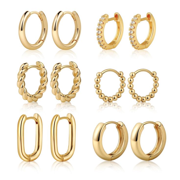 PRICES MAY VARY. ✦ Design✦ We are dedicated to creating comfortable and elegant jewelry earrings for women, This is a classic lightweight 6pairs gold square hoop earring set, its earring buckle part is easy to remove and wear, at the same time we use the silver polishing can make our earring buckle more shiny and texture. ✦ SIZE✦These 6pairs square hoops are 10mm/15mm/15mm/15mm/15mm/15mm.and this is a lightweight earring，not exaggerated and does not look petty, is a very delicate size. ✦HIGH QUA Chunky Gold Hoop Earrings, 14k Gold Hoop Earrings, Small Gold Hoop Earrings, Small Gold Hoops, Chunky Hoop Earrings, Chunky Earrings, Open Hoop Earrings, Earrings Design, Mini Hoop Earrings