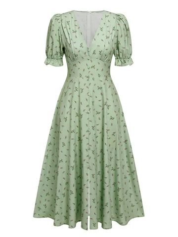 Shop for Petticoats Dresses Online | Retro Stage 1940s Fashion Women Outfits, 40s Mode, 1940s Dress Pattern, 1930s Fashion Women, 40s Outfits, 1940 Dress, Housewife Dress, 1940s Fashion Women, Floral Lantern