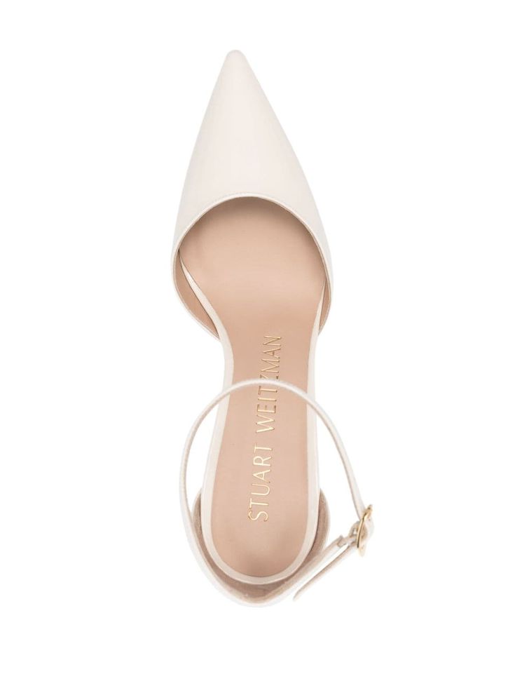 Stuart Weitzman 97mm pointed-toe Leather Pumps - Farfetch Pointed Heels, Leather Pumps, Strap Heels, Stiletto Heel, Cream White, Stuart Weitzman, Calf Leather, Stiletto Heels, Ankle Strap