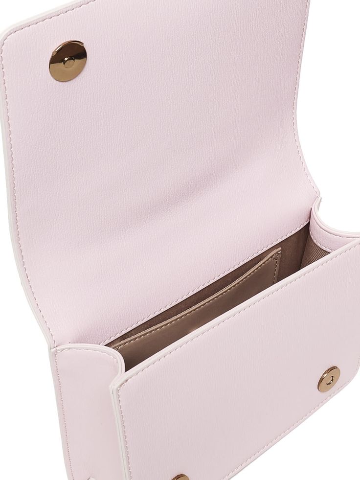 -Monogram sewn on flap -Mini rigid metal handle -Adjustable and removable fabric shoulder strap -Particular flaps on corners -Double clip closure -Measurements: 14 x 19 x 6 cm. -Color: Pink, IvoryComposition: 100% Polyurethane Office Rectangular Satchel With Fold Over Clasp, Formal Box Bag With Adjustable Shoulder Strap, Formal Box Shoulder Bag With Adjustable Strap, Formal Top Handle Box Bag With Adjustable Strap, Formal Box Bag With Adjustable Top Handle, Formal Box Bag With Top Handle And Adjustable Strap, Evening Flap Shoulder Bag With Adjustable Strap, Evening Shoulder Flap Bag With Adjustable Strap, Evening Shoulder Bag With Adjustable Strap