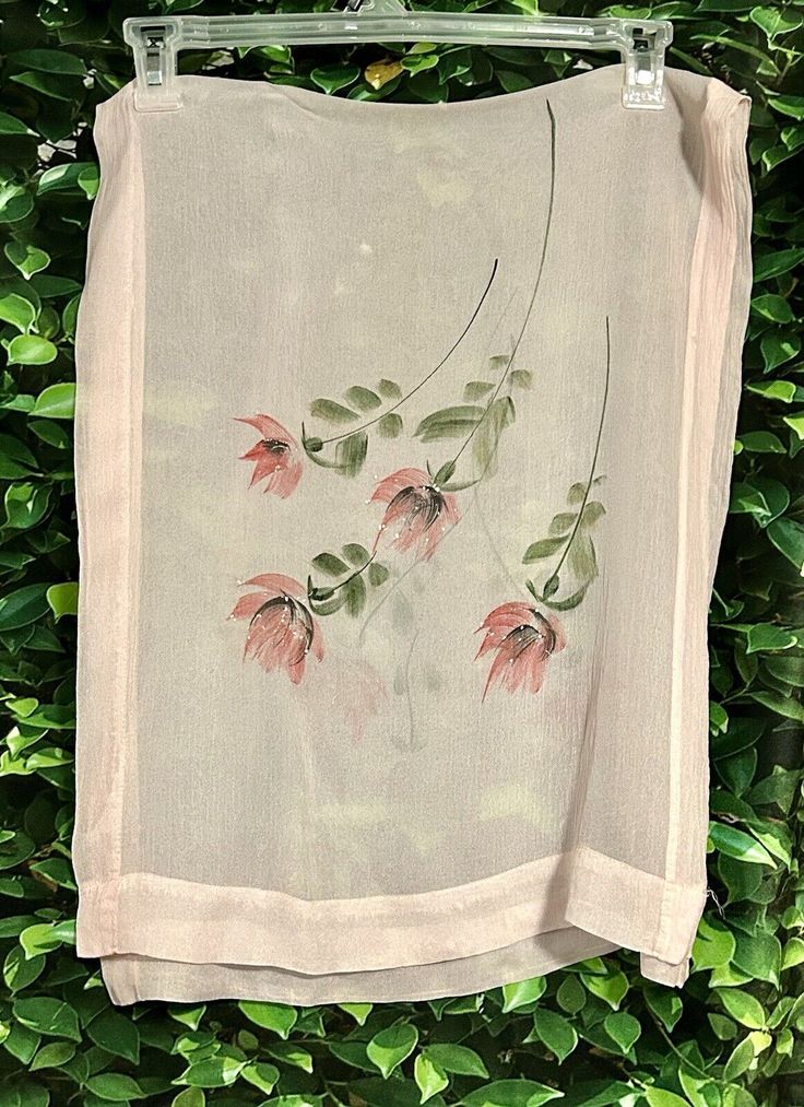 Hand Painted Raw Silk Scarf Pink Floral Vintage 43" x 18" Scarf Painting, Painted Fabric, Hand Painted Scarves, Floral Silk Scarf, Diy Scarf, Silk Scarf Painting, Vintage Silk Scarf, Floral Scarf, Floral Vintage