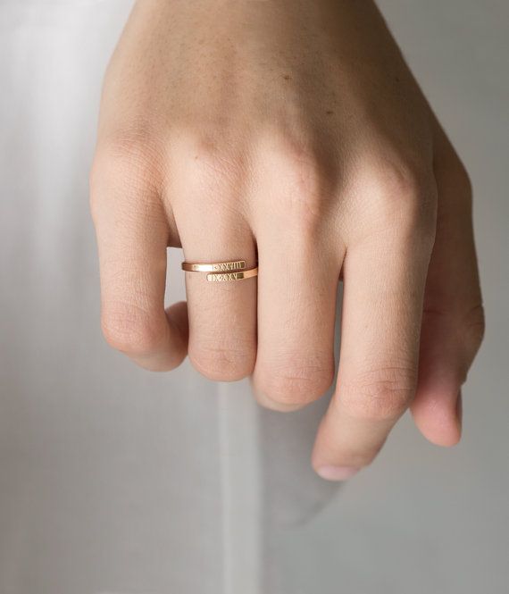 Personalized Letter Ring  Gold Dainty Bar Ring  Custom Dainty Rings With Initials For Everyday, Dainty Everyday Rings With Initials, Adjustable Initials Stackable Rings For Everyday, Everyday Adjustable Stackable Rings With Initials, Minimalist Stackable Initial Ring For Anniversary, Minimalist Engraved Ring With Initials For Anniversary, Delicate Double Band Ring For Gift, Delicate Double Band Ring As Gift, Minimalist Stackable Rings With Initials For Anniversary